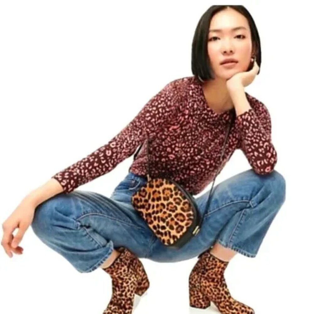 J. Crew Tippi Pink Leopard Print Merino Wool Sweater (L)